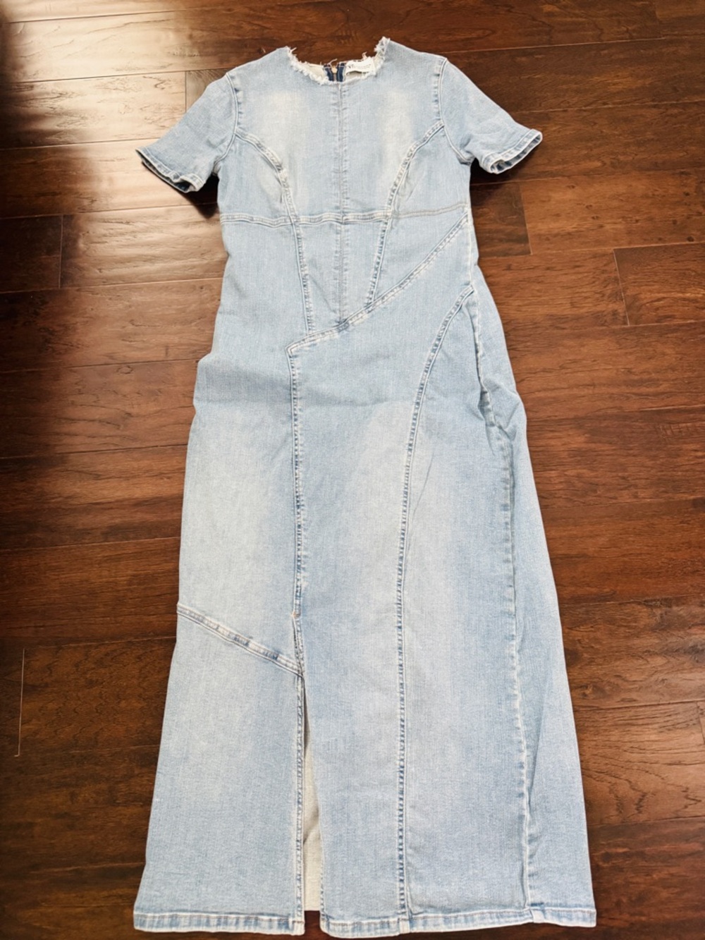 Zara Light Blue Frayed Denim Dress